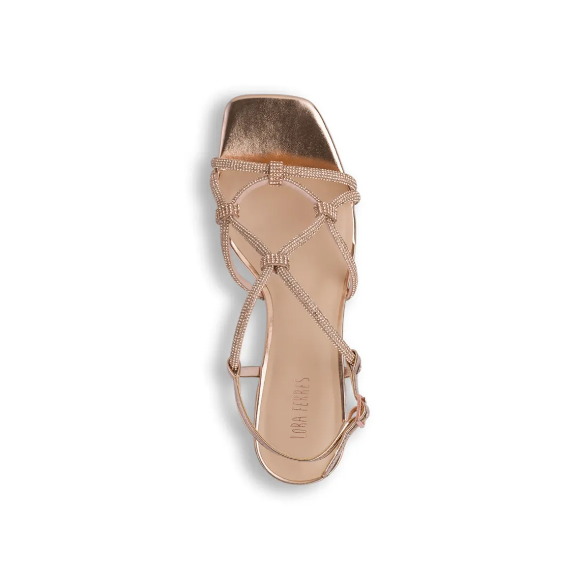 Sandali oro da Donna con tacco blocco 5 cm e gioiello strass Lora Ferres