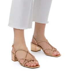 Sandali oro da Donna con tacco blocco 5 cm e gioiello strass Lora Ferres