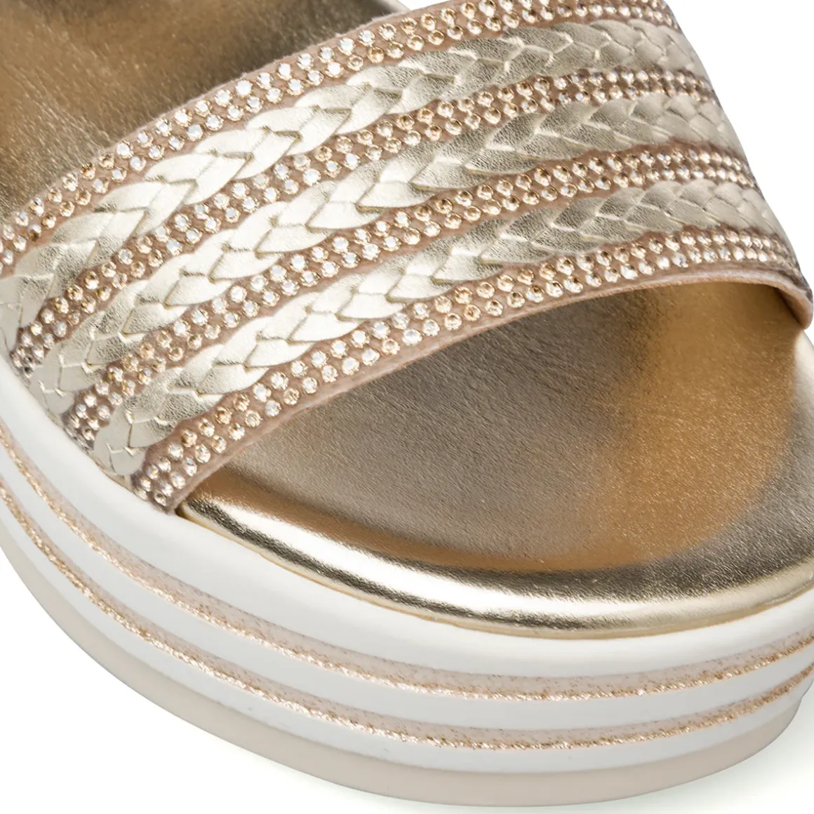 Sandali oro e bianco con zeppa 4 cm da Bambina e Ragazza Dieci Baci