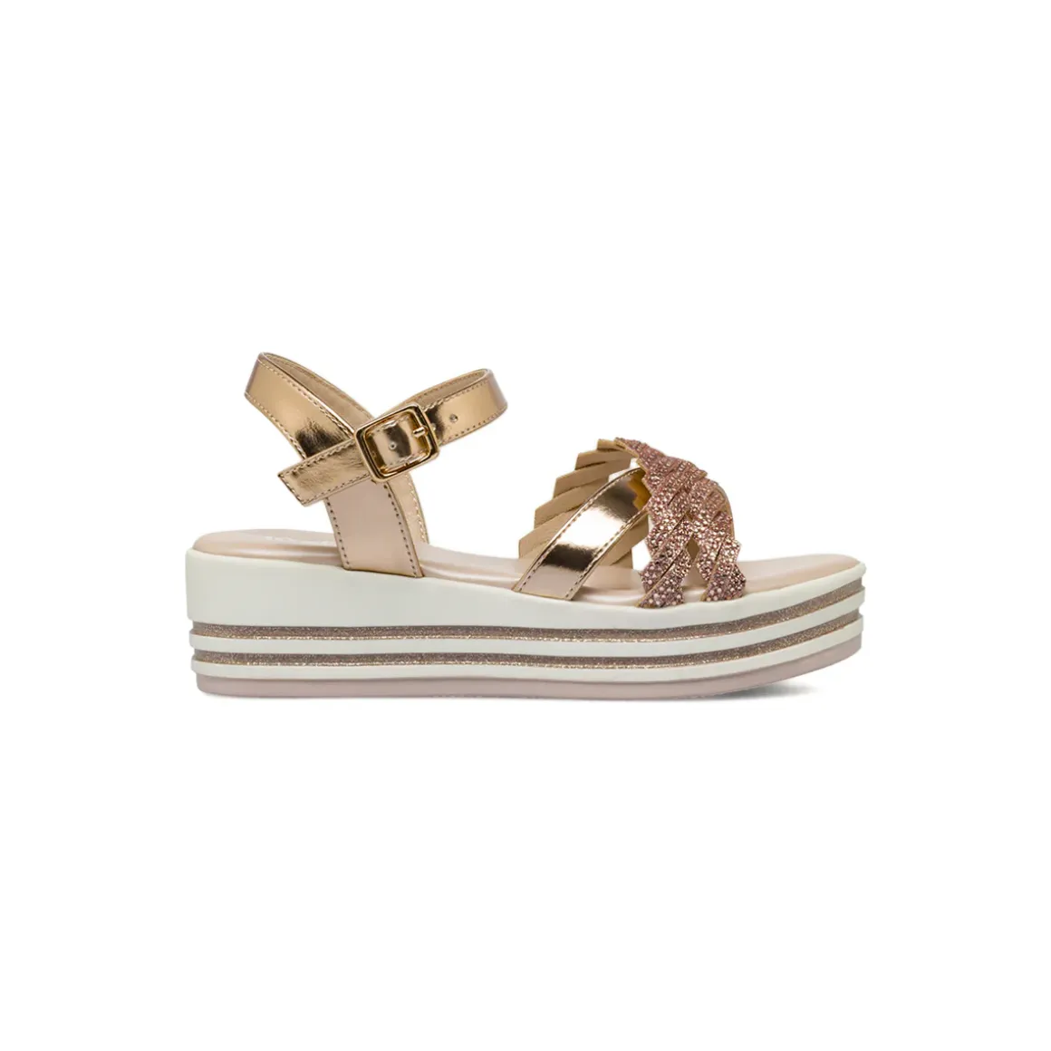 Sandali Oro Rosa da Bambina con con strass e platform Dieci Baci