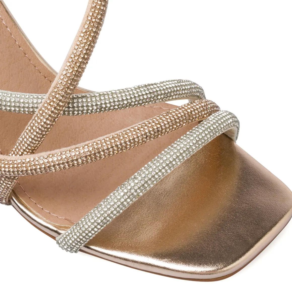 Sandali oro rosa e argento da Donna con strass e tacco 9,5 Lora Ferres