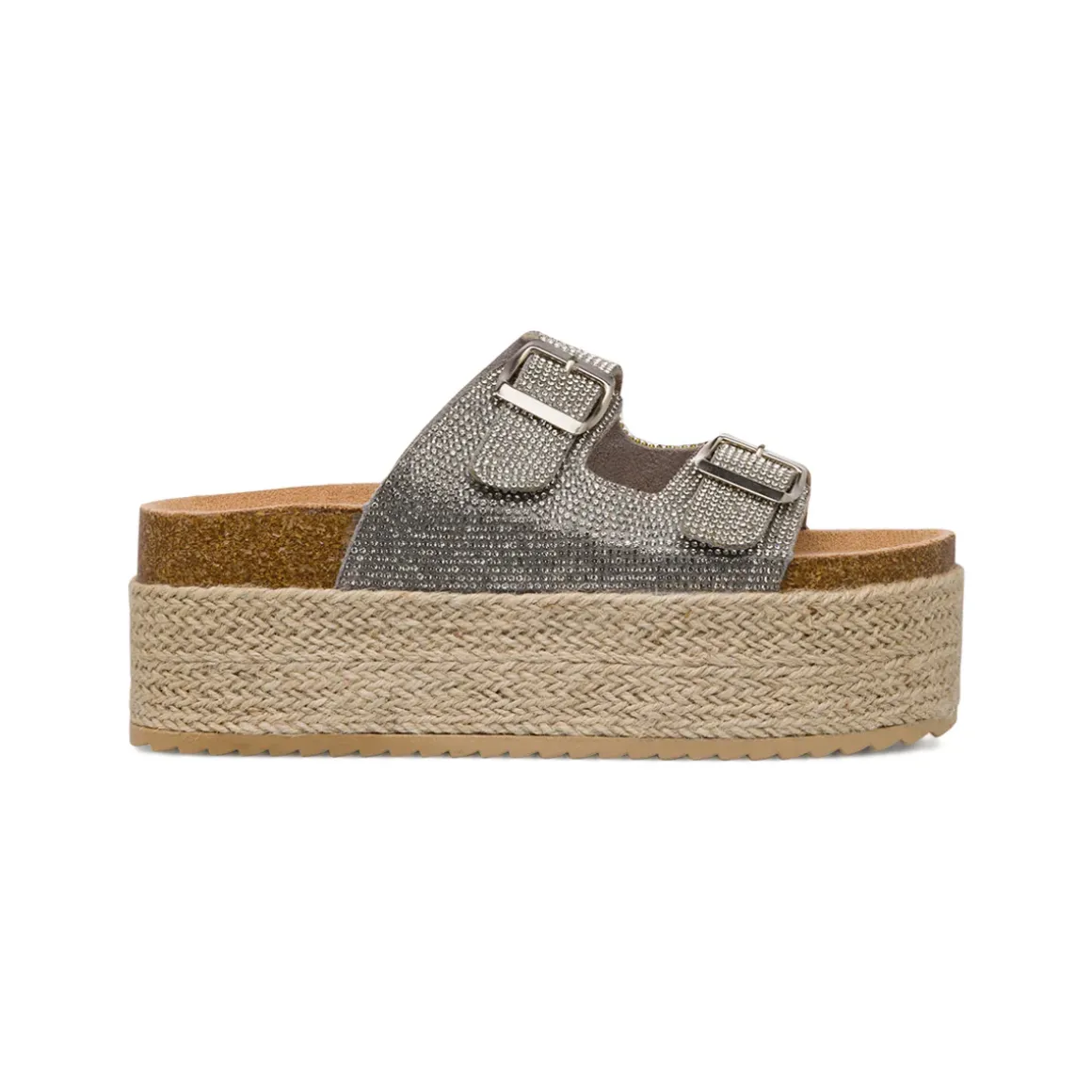 Sandali Platform Argento con Strass e suola in Rafia da Donna Lora Ferres