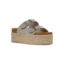 Sandali Platform Argento con Strass e suola in Rafia da Donna Lora Ferres