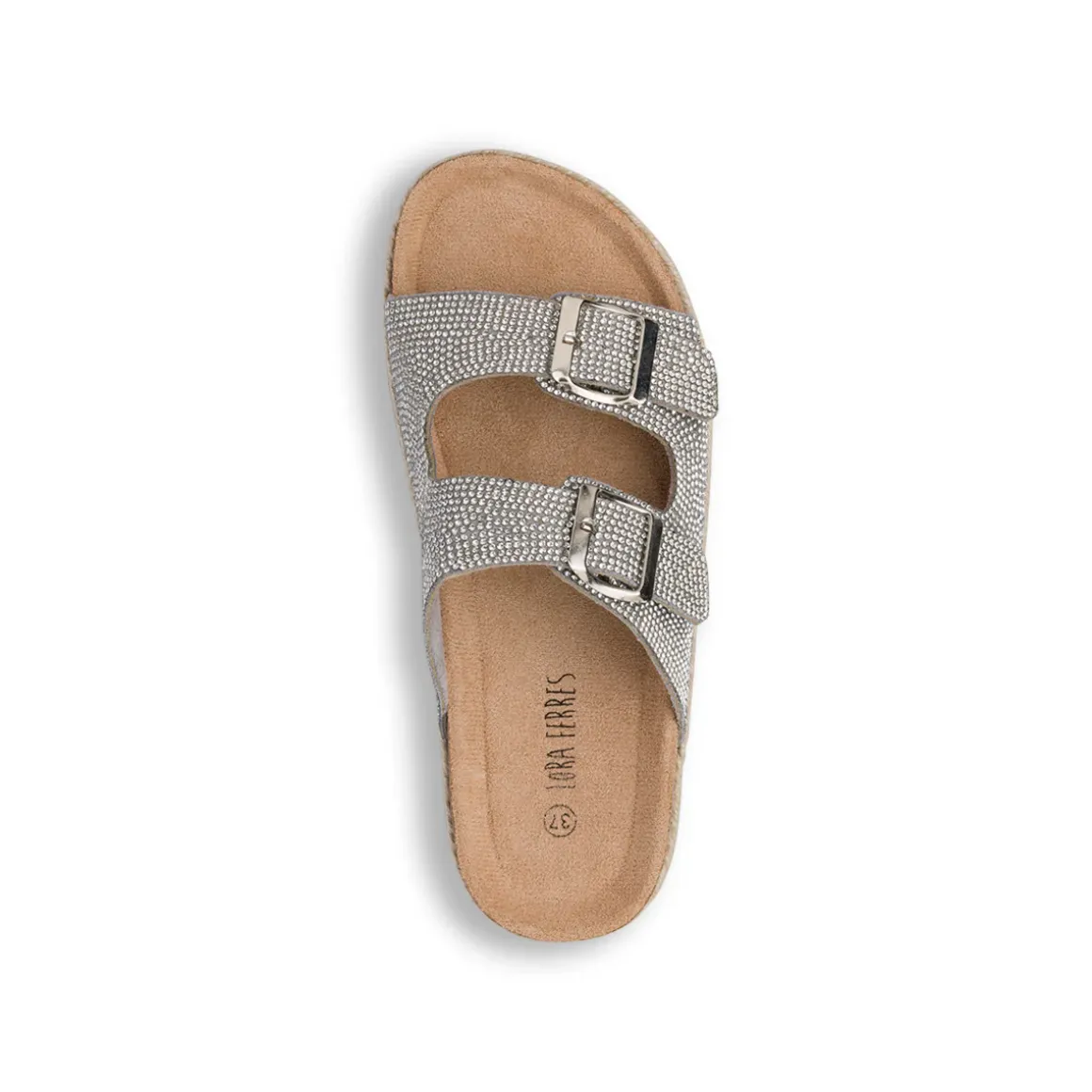Sandali Platform Argento con Strass e suola in Rafia da Donna Lora Ferres