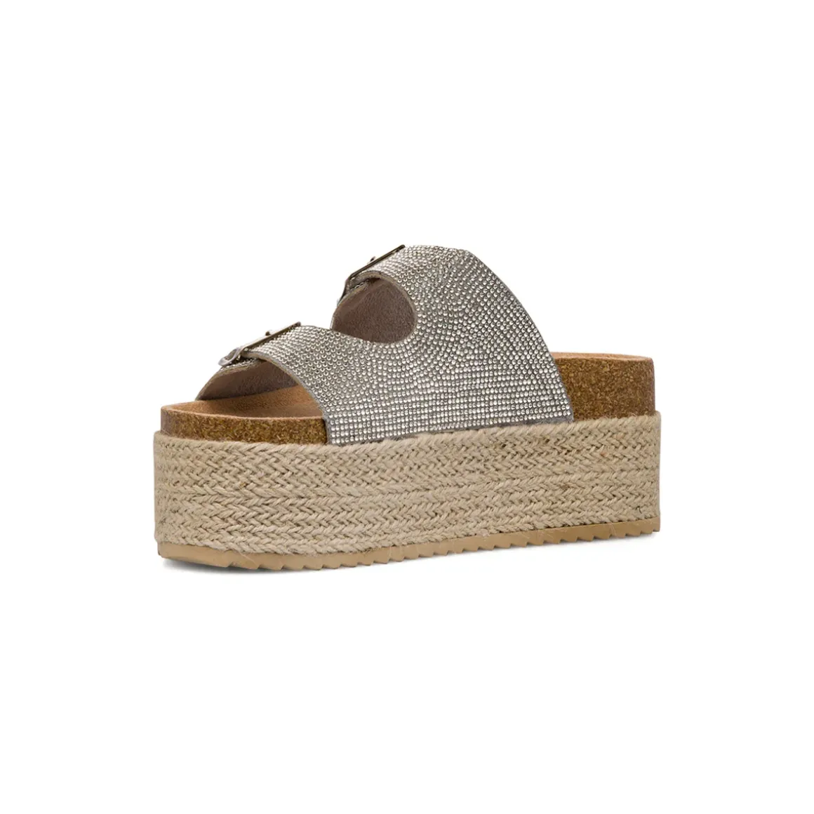 Sandali Platform Argento con Strass e suola in Rafia da Donna Lora Ferres
