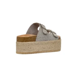 Sandali Platform Argento con Strass e suola in Rafia da Donna Lora Ferres
