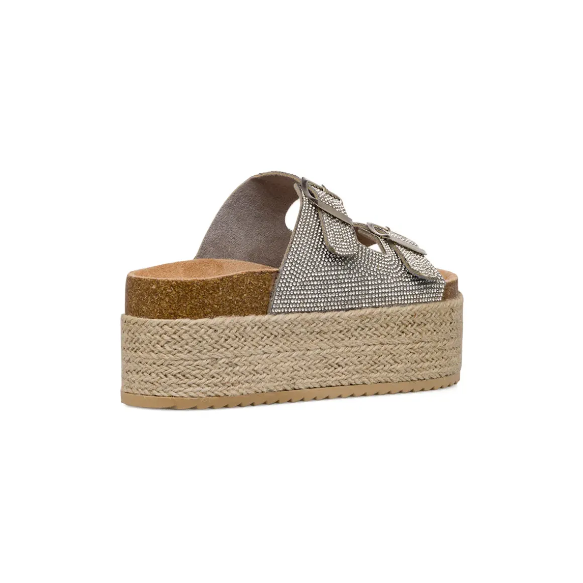 Sandali Platform Argento con Strass e suola in Rafia da Donna Lora Ferres