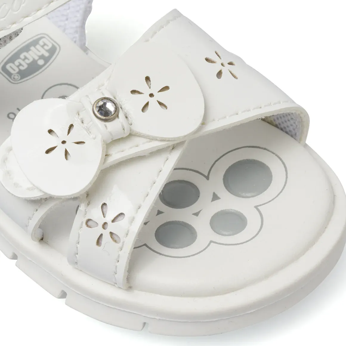 Sandali Primi Passi Bambina Bianchi con fiocco e strass Chicco