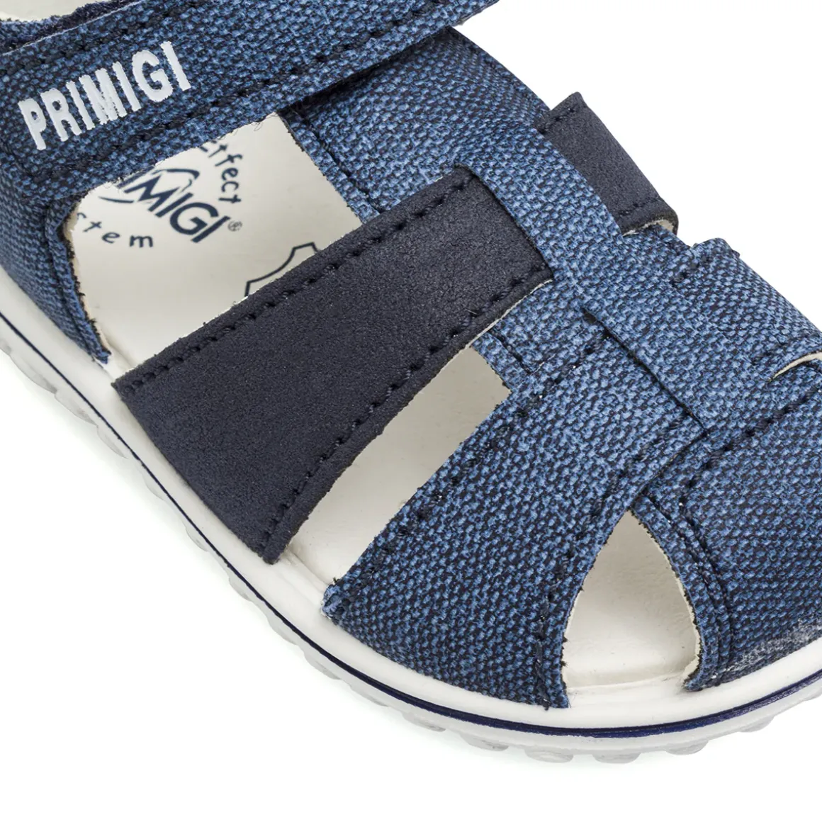 Sandali primi passi blu da Bambino effetto denim con strappo Primigi
