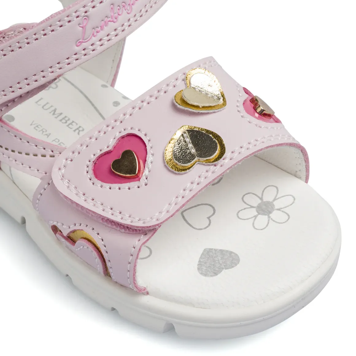 Sandali primi passi da Bambina rosa con cuoricini colorati Lumberjack