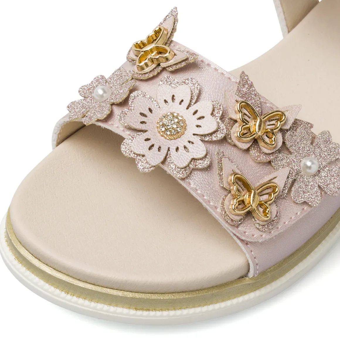 Sandali Rosa Bambina con applicazioni di fiori e farfalle Dieci Baci