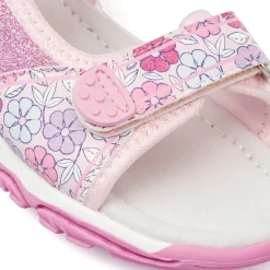 Sandali rosa con fiori in contrasto da Bambina Le scarpe di Alice