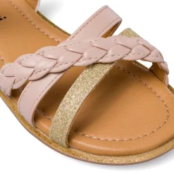 Sandali Rosa da bambina con dettagli glitter oro e dettagli intrecciato Dieci Baci