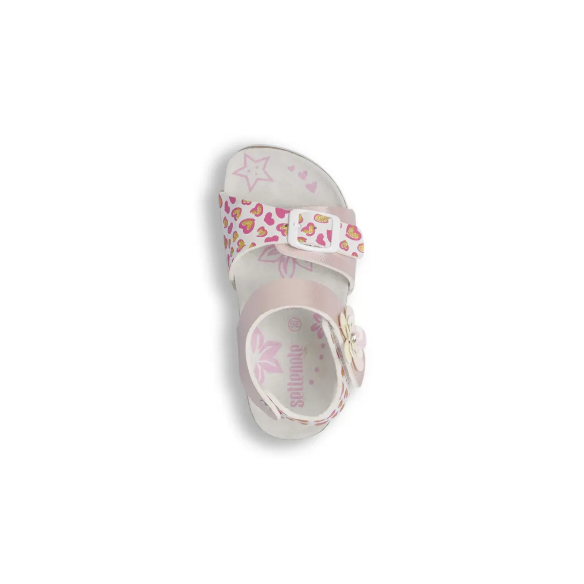 Sandali rosa da Bambina con fantasia a cuori glitter e fiore Settenote