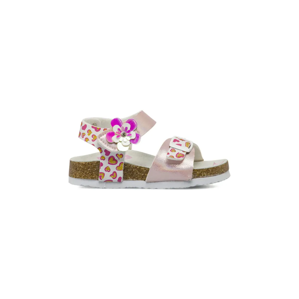 Sandali rosa da Bambina con fantasia a cuori glitter e fiore Settenote