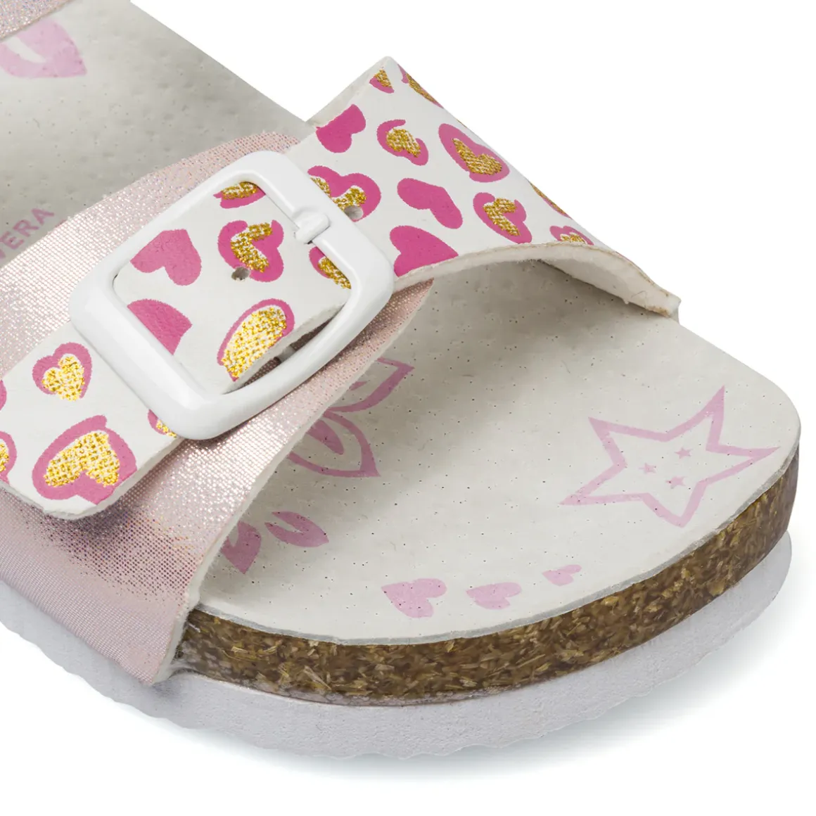 Sandali rosa da Bambina con fantasia a cuori glitter e fiore Settenote