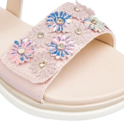 Sandali Rosa da Bambina effetto iridescente con fiori e dettagli glitter Dieci Baci
