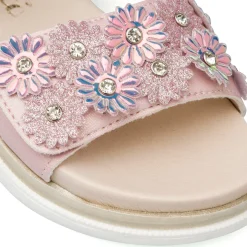 Sandali Rosa da Bambina e Ragazza con Fiori e Strass e glitter Dieci Baci