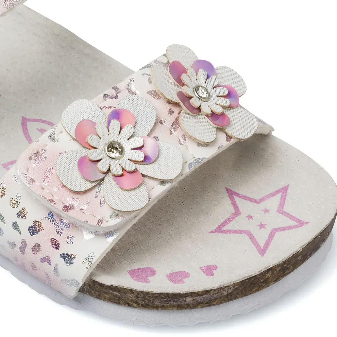 Sandali rosa e bianchi da Ragazza con stampa iridescente Settenote