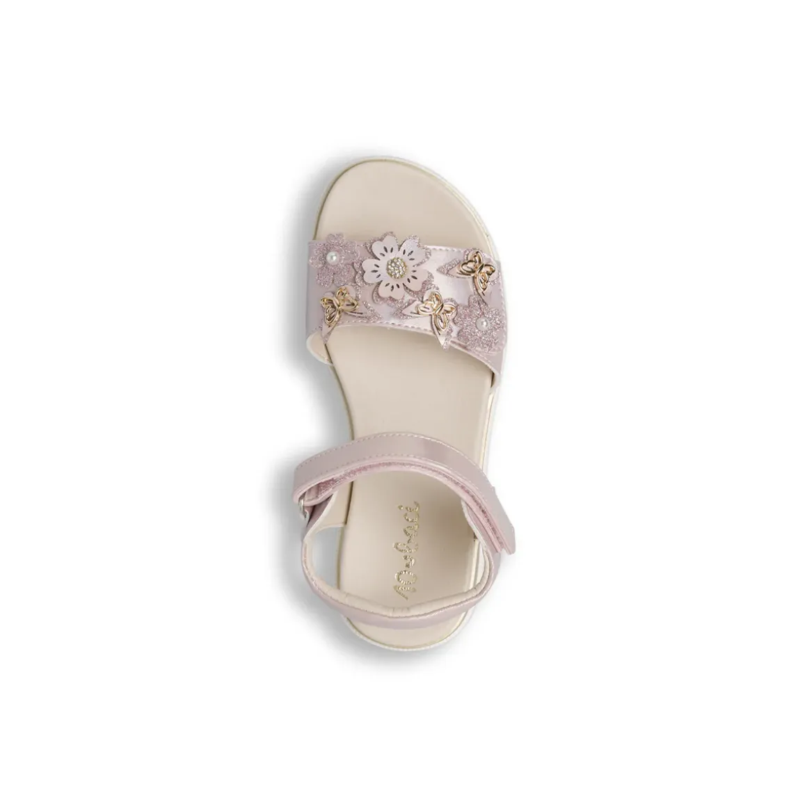 Sandali rosa iridescente da Bambina con fiori e farfalle Dieci Baci