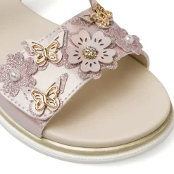 Sandali rosa iridescente da Bambina con fiori e farfalle Dieci Baci