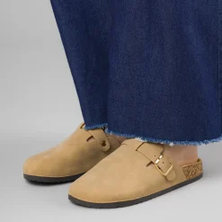 Sandali sabot beige da Donna con fibbia dorata Lora Ferres