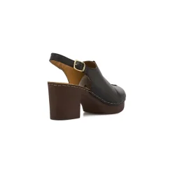 Sandali sabot da Donna neri in pelle con tacco a colonna Primopiano
