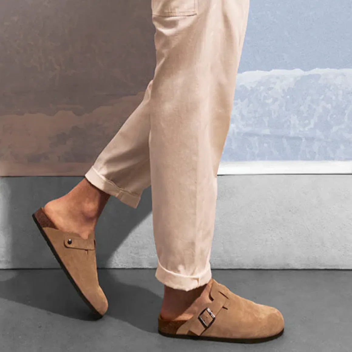 Sandali sabot da uomo beige effetto scamosciato con fibbia Riflessi Urbani