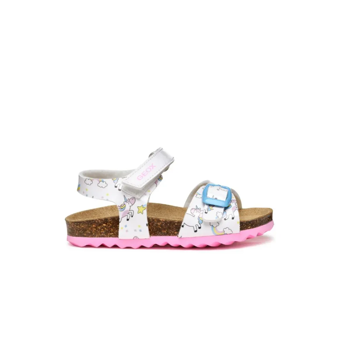 Sandali traspiranti bianchi da Bambina con unicorni e fibbie Geox