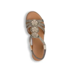 Sandali Zeppe Argento da Donna con fiori decorativi sulla tomaia e tacco 6 cm Lora Ferres