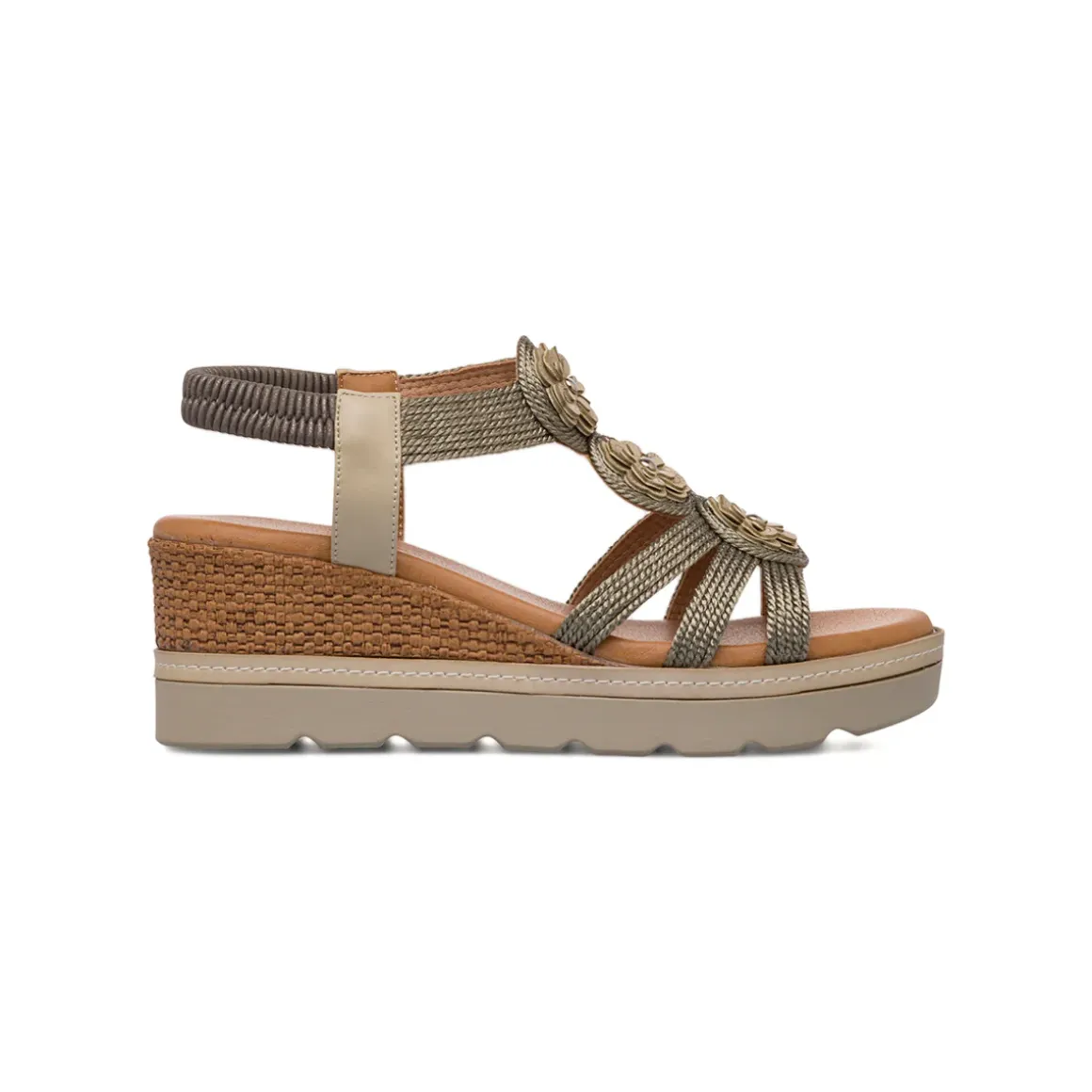 Sandali Zeppe Argento da Donna con fiori decorativi sulla tomaia e tacco 6 cm Lora Ferres