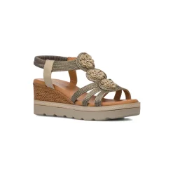 Sandali Zeppe Argento da Donna con fiori decorativi sulla tomaia e tacco 6 cm Lora Ferres