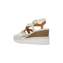 Sandali Zeppe 8,5 cm bianche da Donna comfort in tessuto con cinturino alla caviglia P Soft