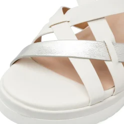 Sandali Zeppe 8,5 cm bianche da Donna comfort in tessuto con cinturino alla caviglia P Soft