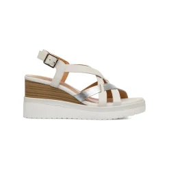 Sandali Zeppe 8,5 cm bianche da Donna comfort in tessuto con cinturino alla caviglia P Soft