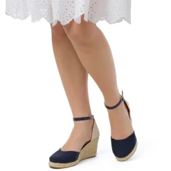 Sandali Zeppe 8,5 cm Blu da Donna in tessuto con cinturino Lora Ferres
