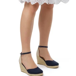 Sandali Zeppe 8,5 cm Blu da Donna in tessuto con cinturino Lora Ferres