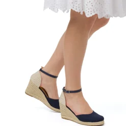 Sandali Zeppe 8,5 cm Blu da Donna in tessuto con cinturino Lora Ferres