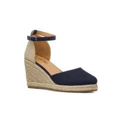 Sandali Zeppe 8,5 cm Blu da Donna in tessuto con cinturino Lora Ferres