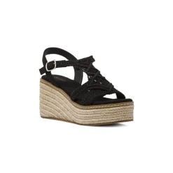 Sandali Zeppe 10 cm Neri Donna con fasce intrecciate Lora Ferres