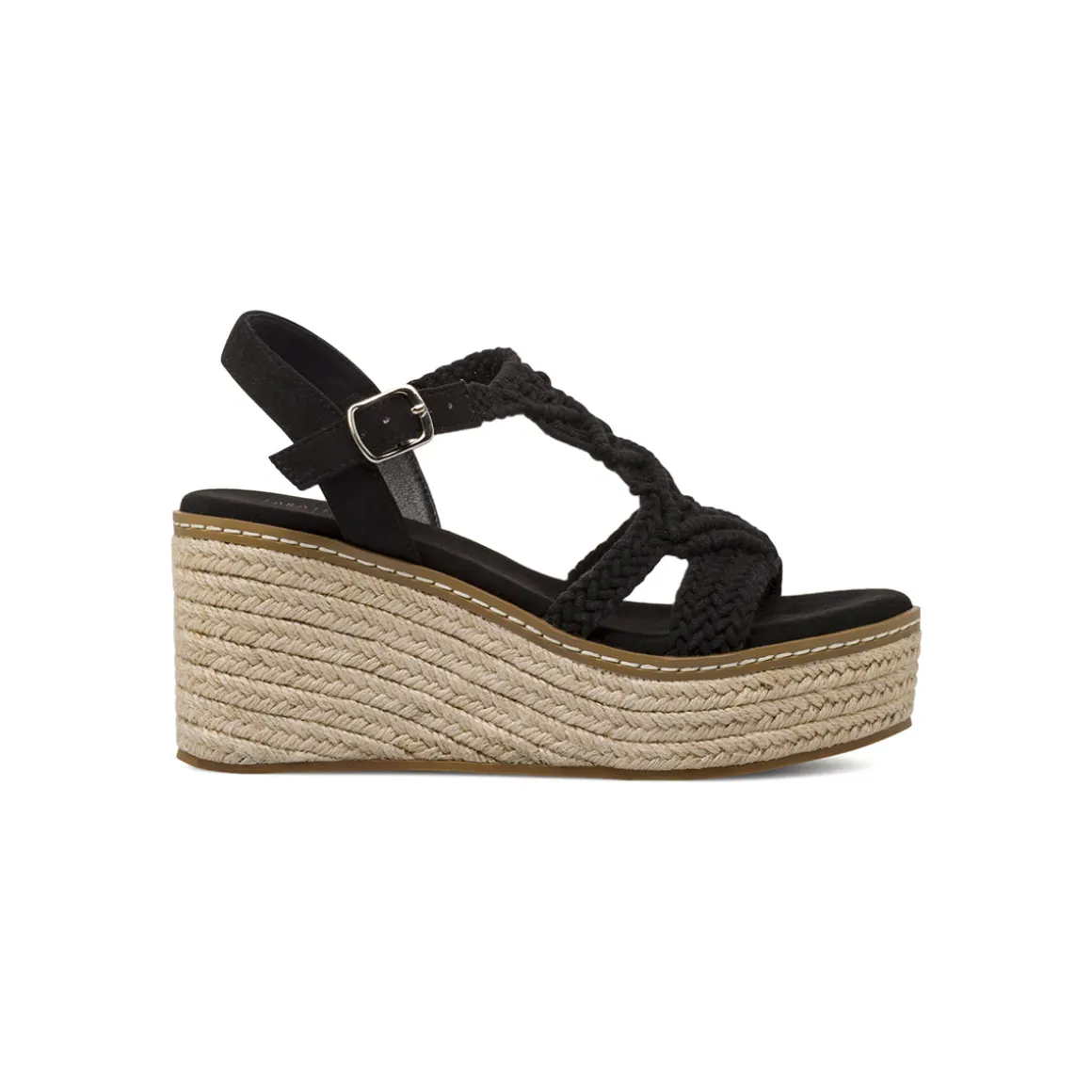 Sandali Zeppe 10 cm Neri Donna con fasce intrecciate Lora Ferres