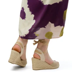 Sandali Zeppe 8,5 cm taupe da Donna in tessuto con lacci Lora Ferres