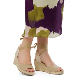 Sandali Zeppe 8,5 cm taupe da Donna in tessuto con lacci Lora Ferres