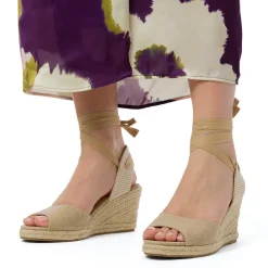 Sandali Zeppe 8,5 cm taupe da Donna in tessuto con lacci Lora Ferres