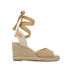 Sandali Zeppe 8,5 cm taupe da Donna in tessuto con lacci Lora Ferres