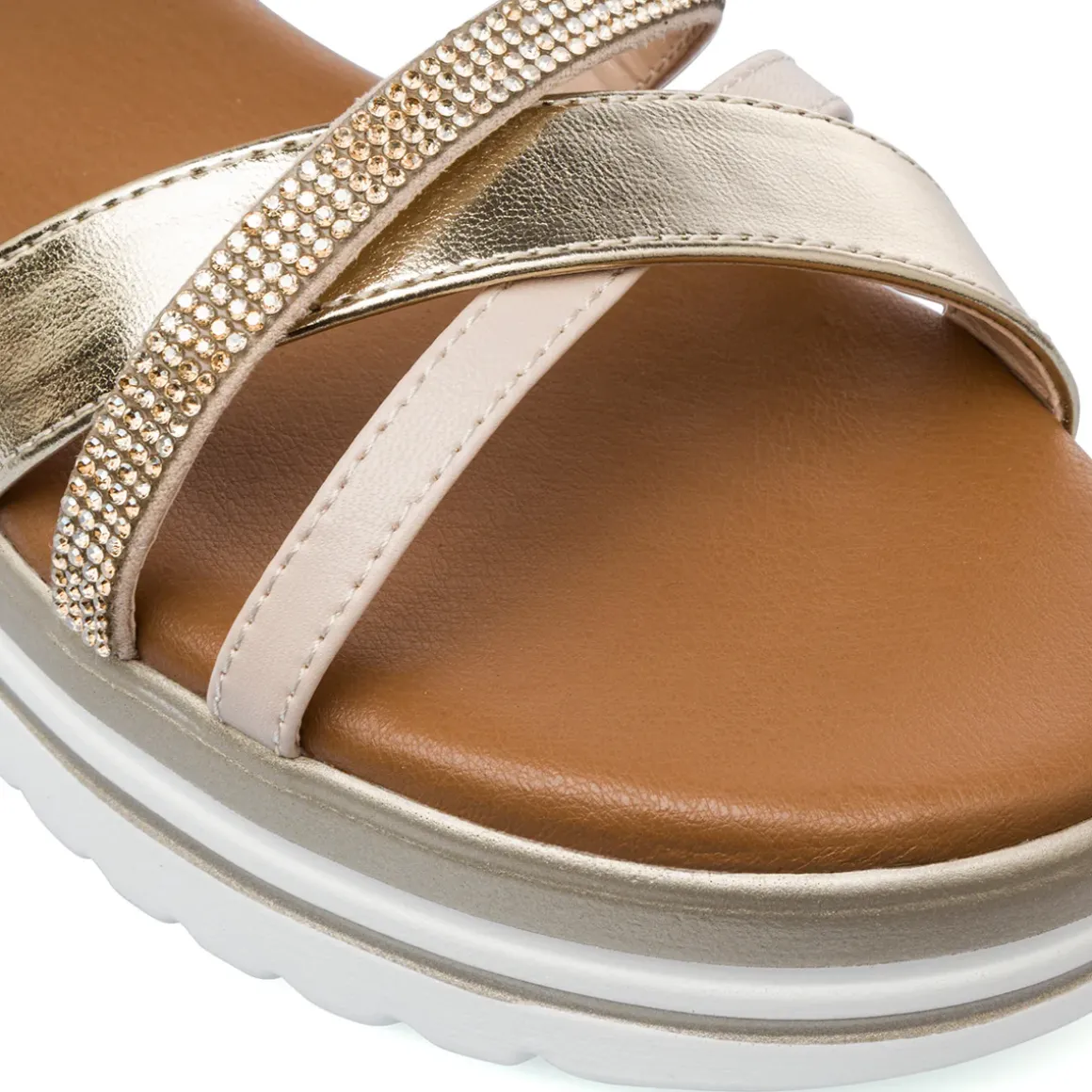 Sandali Zeppe Comfort Beige da Donna con strass P Soft