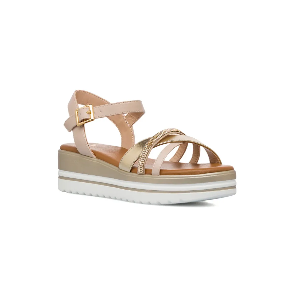 Sandali Zeppe Comfort Beige da Donna con strass P Soft