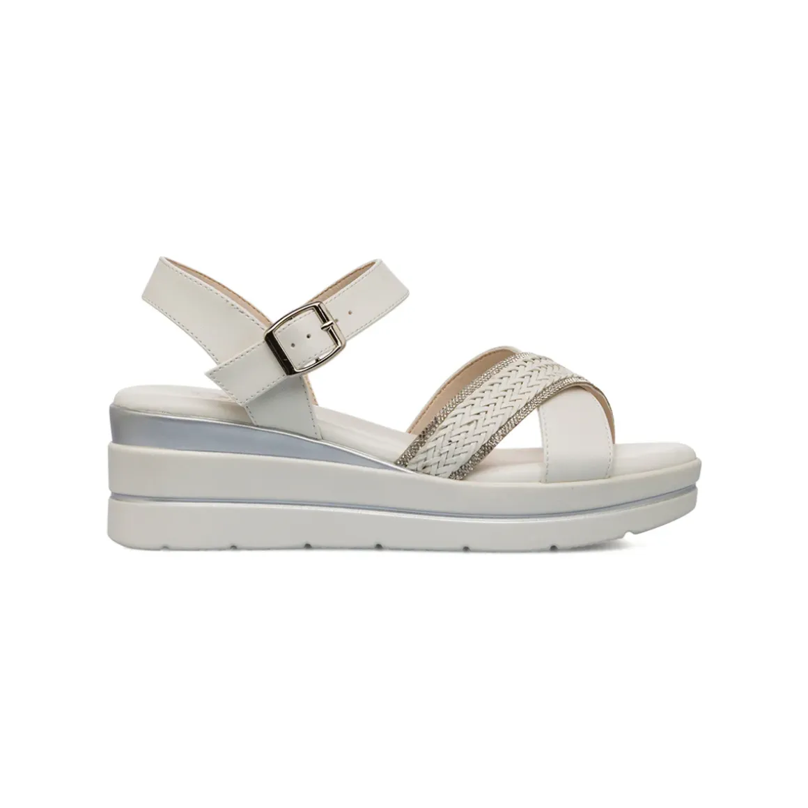 Sandali Zeppe comfort bianchi da Donna con dettaglio intrecciato P Soft