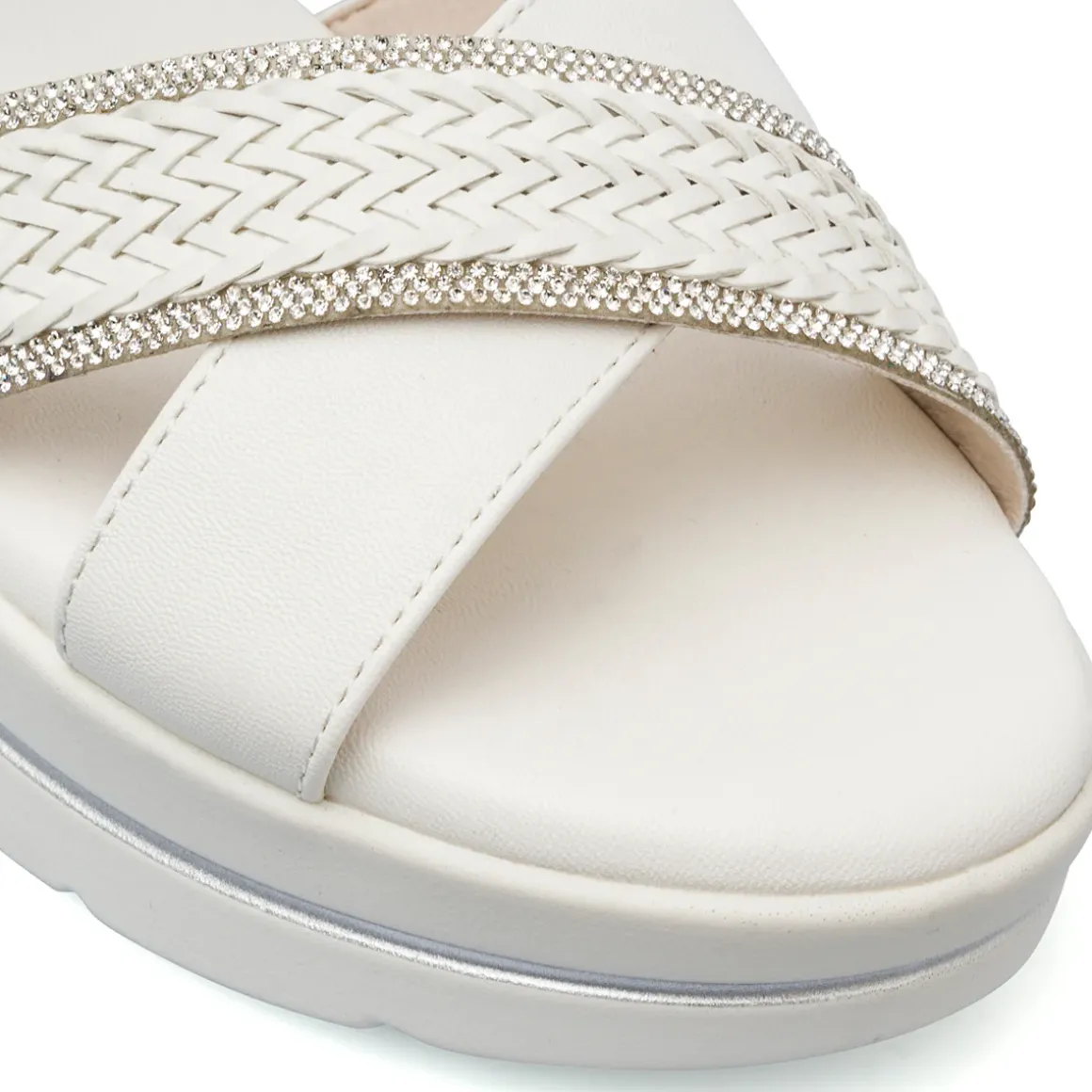 Sandali Zeppe comfort bianchi da Donna con dettaglio intrecciato P Soft