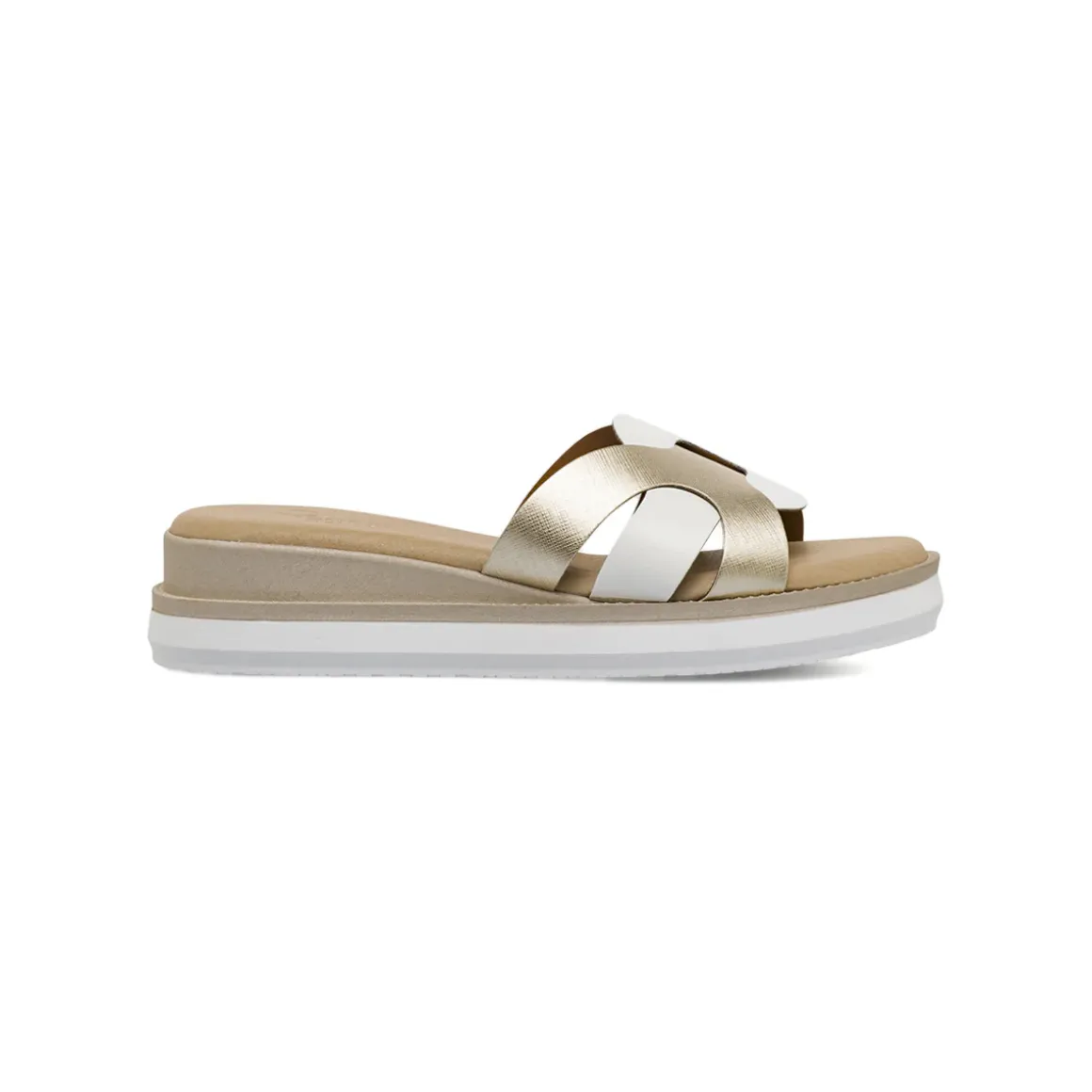Sandali zeppe comfort da Donna bicolore bianco e oro P Soft